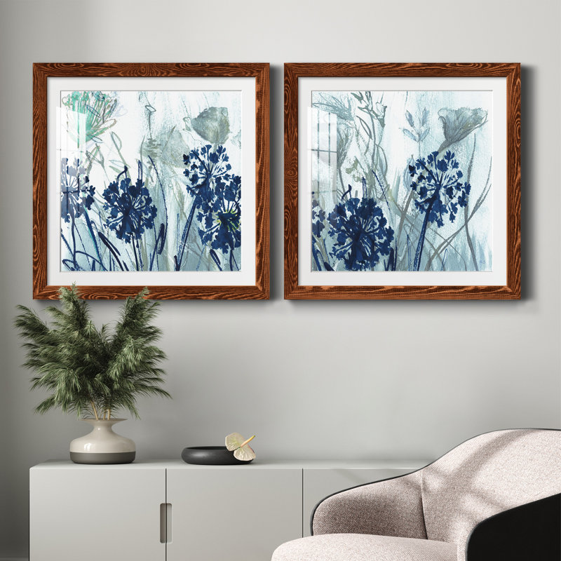 Indigo Field I - ensemble de 2 peintures, Cadre en érable, H 31,5 po x l 63 po x P 1,5 po