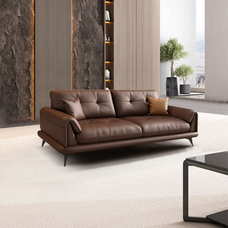 Canapé standard en cuir véritable couleur café, H 35,43 po x l 62,99 po x P 37,4 po