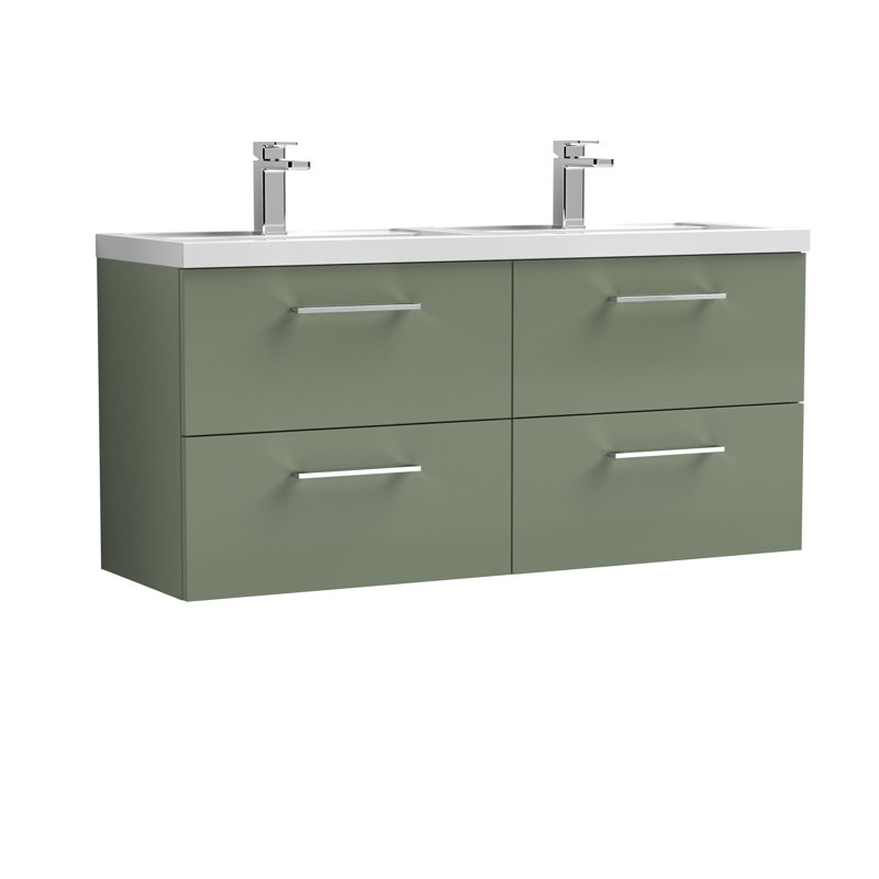 Arno 1205mm Double Bathroom Vanity with Integrated Polymarble Basin, Green Satin