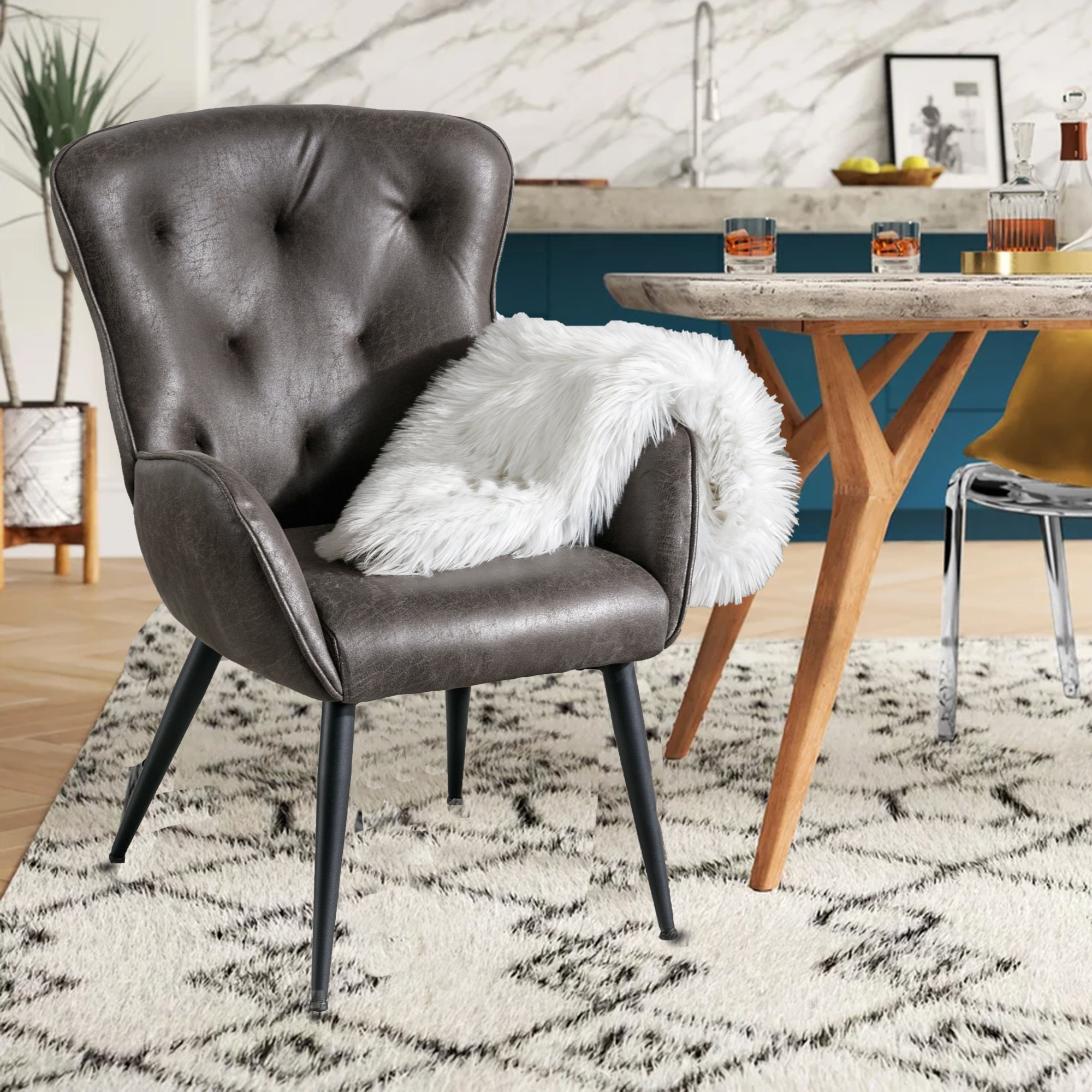 Gray leather wingback online chair