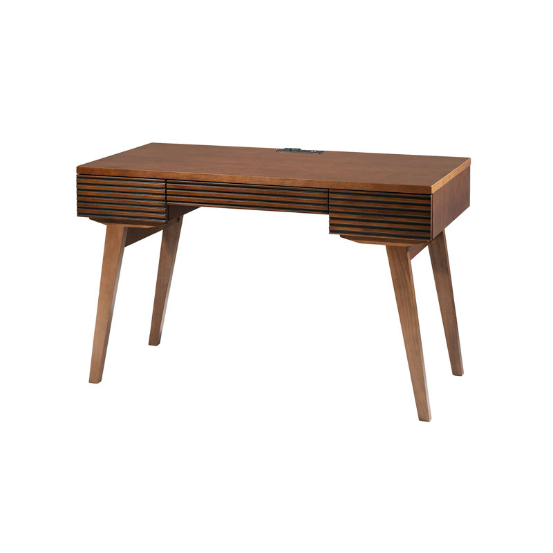 Tango 48" Warm Cognac Solid Wood Writing Desk with USB Dock