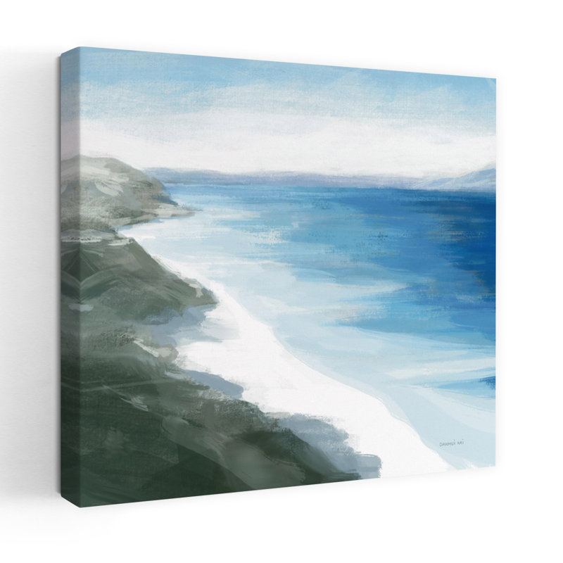 Littoral côtier avec plage, art noir, H 18 po x l 18 po