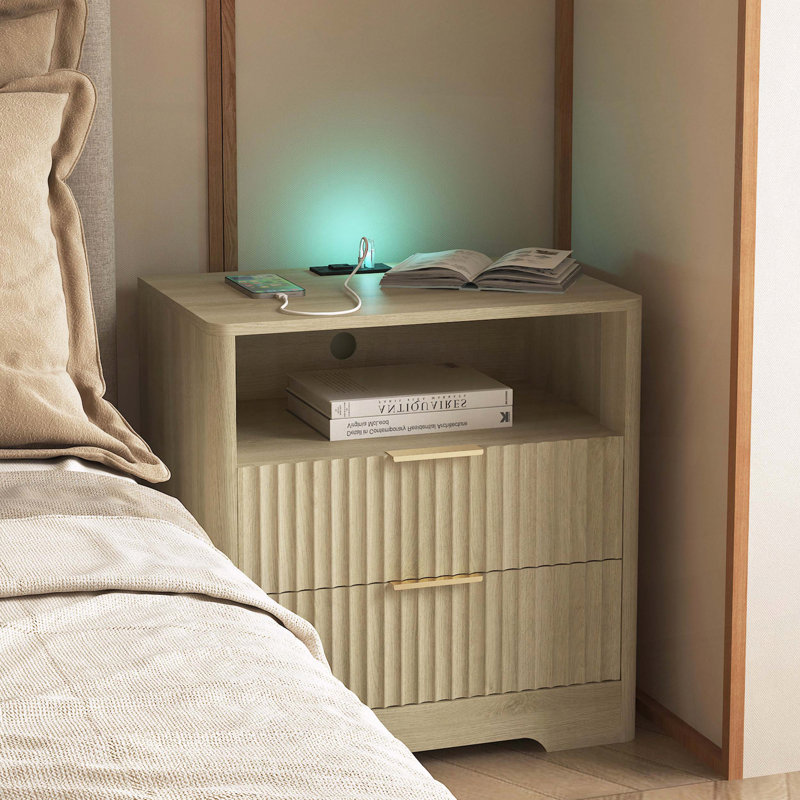 Table de chevet intelligente avec station de charge et veilleuse à commande vocale, H 23,43 po x l 22,83 po x P 15,35 po