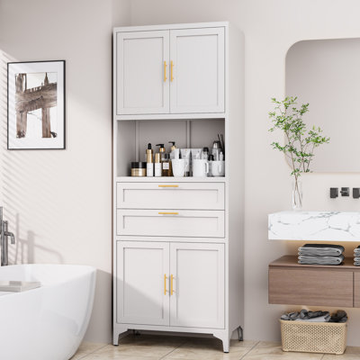 71” Tall Kitchen Pantry Storage Cabinet, Metal Bathroom Storage Cabinet With 2 Drawers And Adjustable Shelves, Freestanding Kitchen Pantry Cupboard, F
