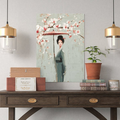 Canvas Wall Art Japanese Woman Umbrella Cherry Blossoms Art Vintage Poster Print Home Decor