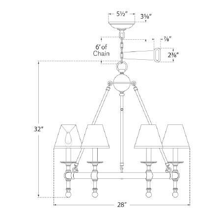Chapman & Myers Classic Mini Ring Chandelier, Hand-Rubbed Antique Brass, Fabric