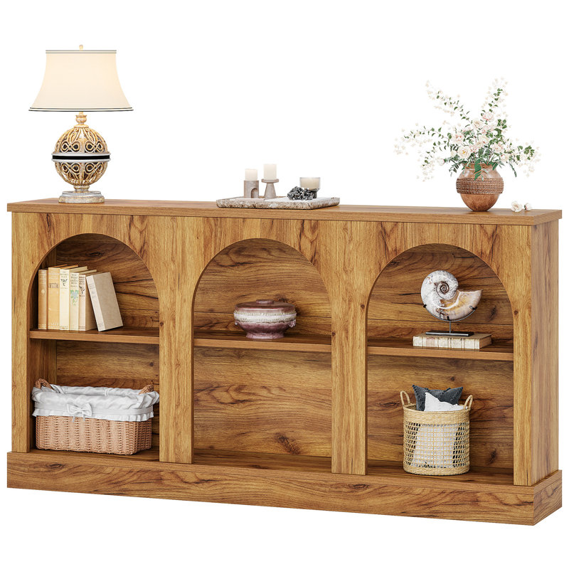 Chiswick 63" Long Wooden Farmhouse Entryway Console, Ligth Brown