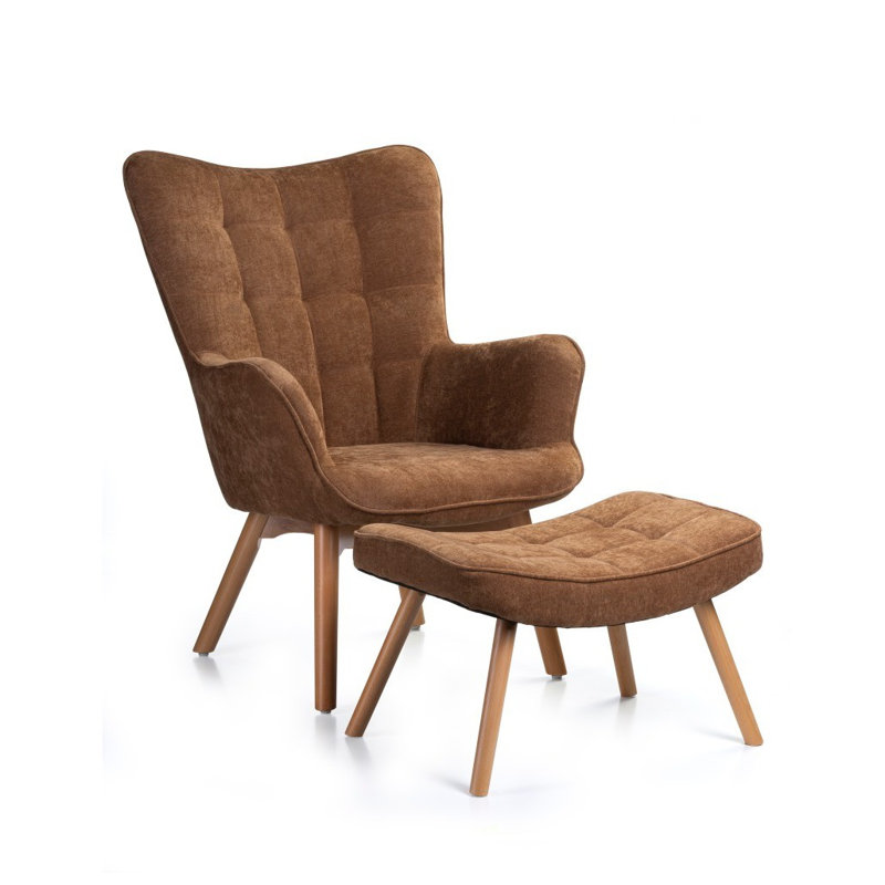 Nekoma Upholstered Accent Chair with Footstool, Brown, white and pink