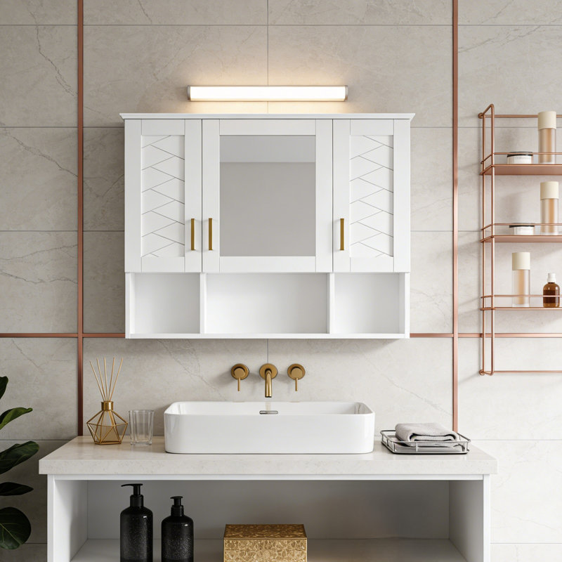 2-In-1 Wall Mounted Bathroom Cabinet With Adjustable Shelves & Soft Close Doors, White