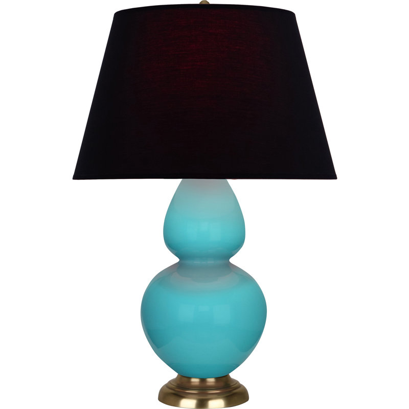 Lampe de table double gourde en céramique, Noir / Rouge, Bleu œuf glacé / laiton, Laiton