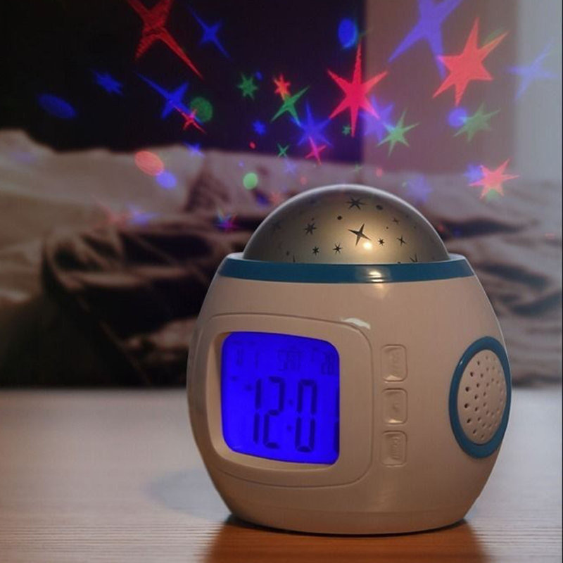Projection Light Clock Backlight Snooze Function Sky Projector Digital Alarm with Music Thermometer Calendar