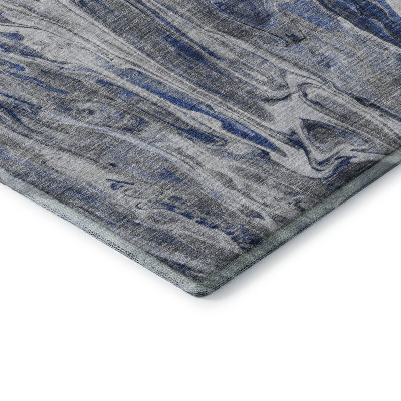 Premium Machine Washable Cerrito AMF602 Blue Round Rug, Rectangle 3' x 5'