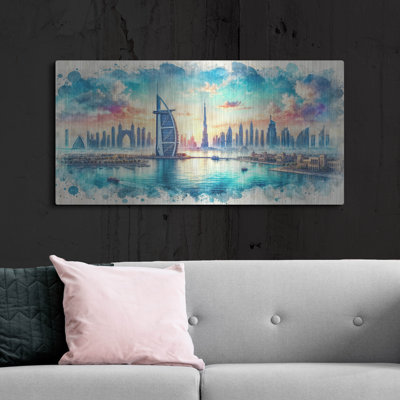 Art mural en métal «Dubaï Watercolor» par Rey Klimt