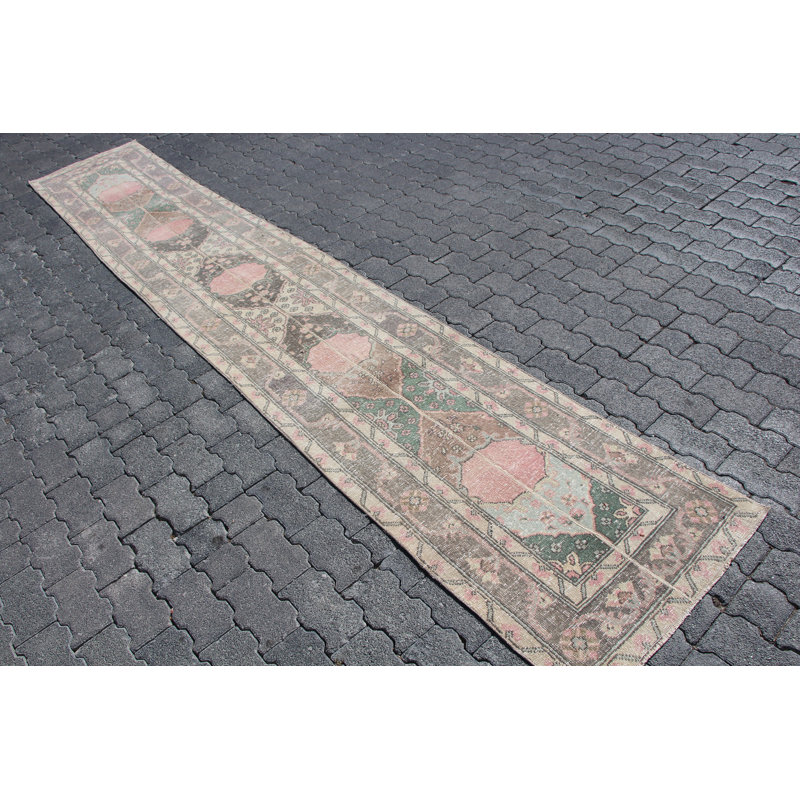 Tapis turc antique beige Oushak - Tapis de couloir rétro en patchwork