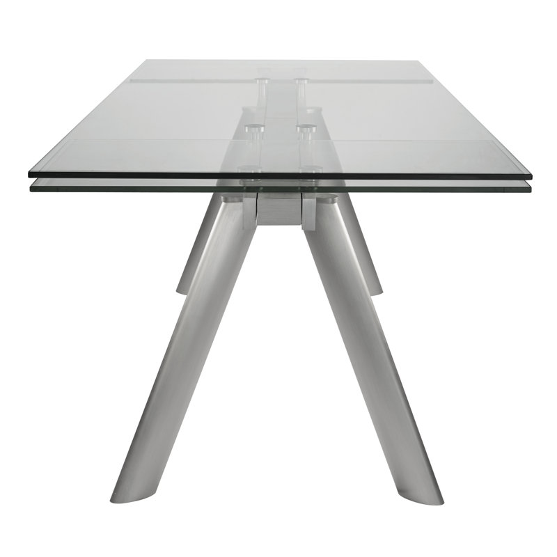Amerson Clear Glass Top Extendable Dining Table with Metal Base