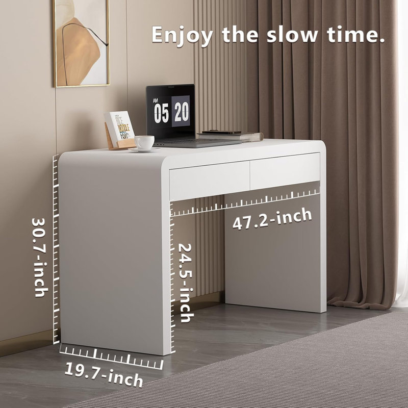 Executive Desk with Drawers, White Computer Desk with Drawers with Three-Layer Lacquered Thick Wooden Board, 47 inch Modern Home Office Desk for Study, Living Room, Bedroom