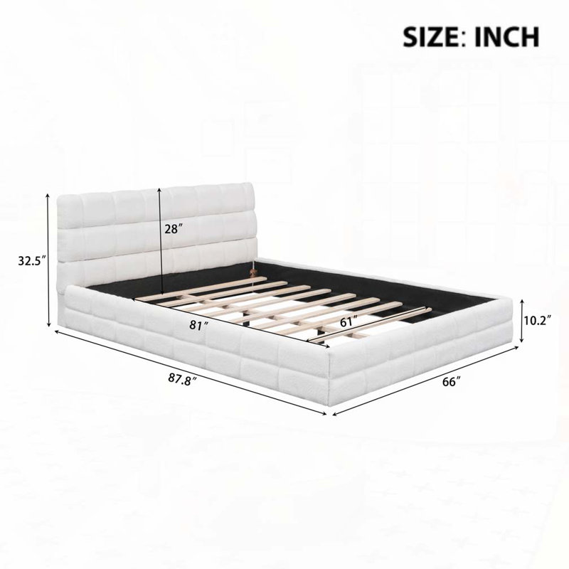 Upholstered Platform Bed, White