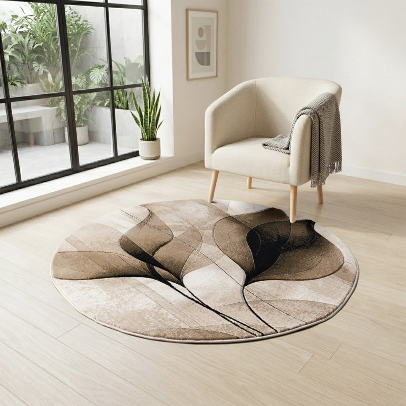 Alexia Collection Abstract Patterned Modern & Contemporary Area Rug, 5'2 Round