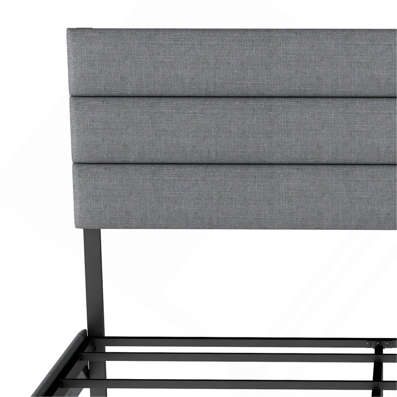 Structure de lit plateforme tapissier - avec tête de lit, aucun sommier nécessaire, rangement sous le lit 14 po, Gris