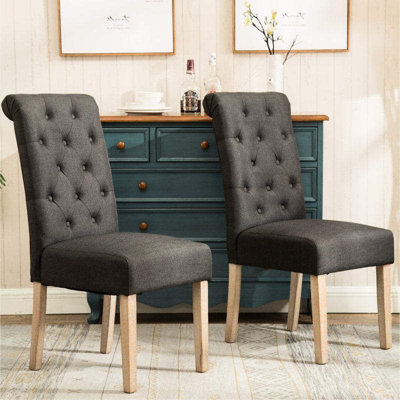 Chaises de salle à manger 2 en bois massif Habit, gris anthracite, revêtement moderne, base élégante à 2 sièges, rembourrage confortable, apparence élégante