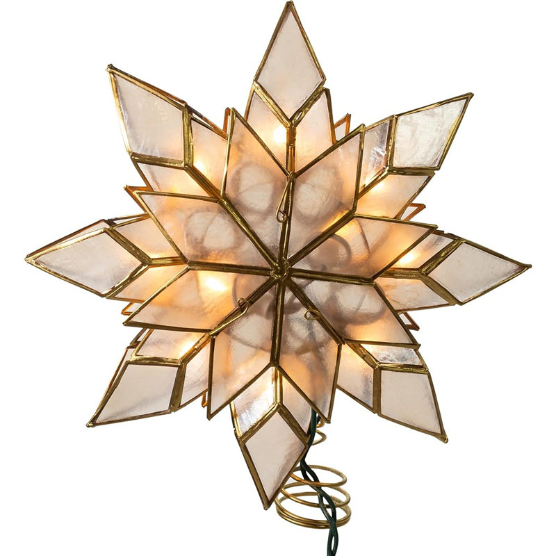 Décoration pour sommet de sapin de Noël avec étoile incandescente à 8 pointes Capiz