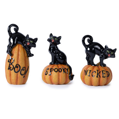 Black Cat on Pumpkin Holiday Figurine