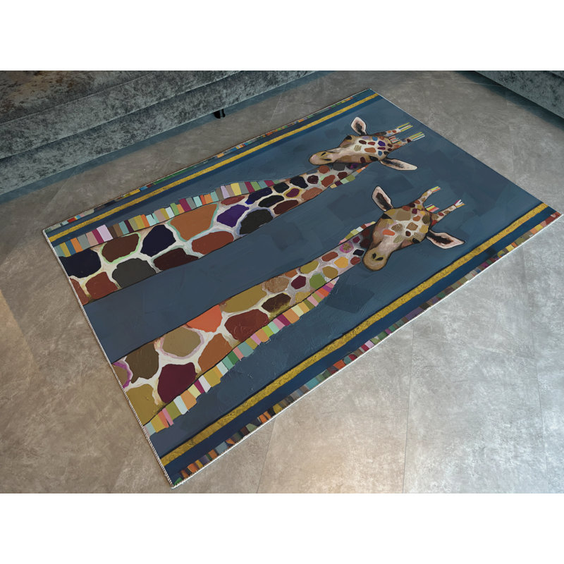 Tapis décoratif multicolore à motif de girafes bleues, Rectangle 5 pi 1,02 po x 7 pi 6,55 po