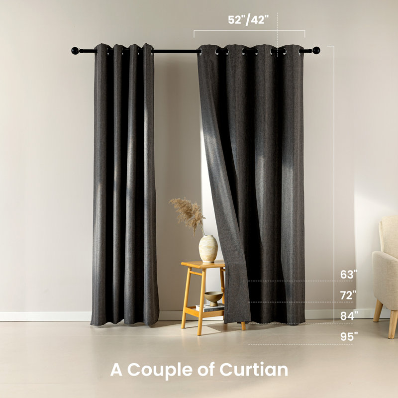 Rideaux occultant en faux lin (ensemble de 2), Gris foncé, L 42 po x L 95 po