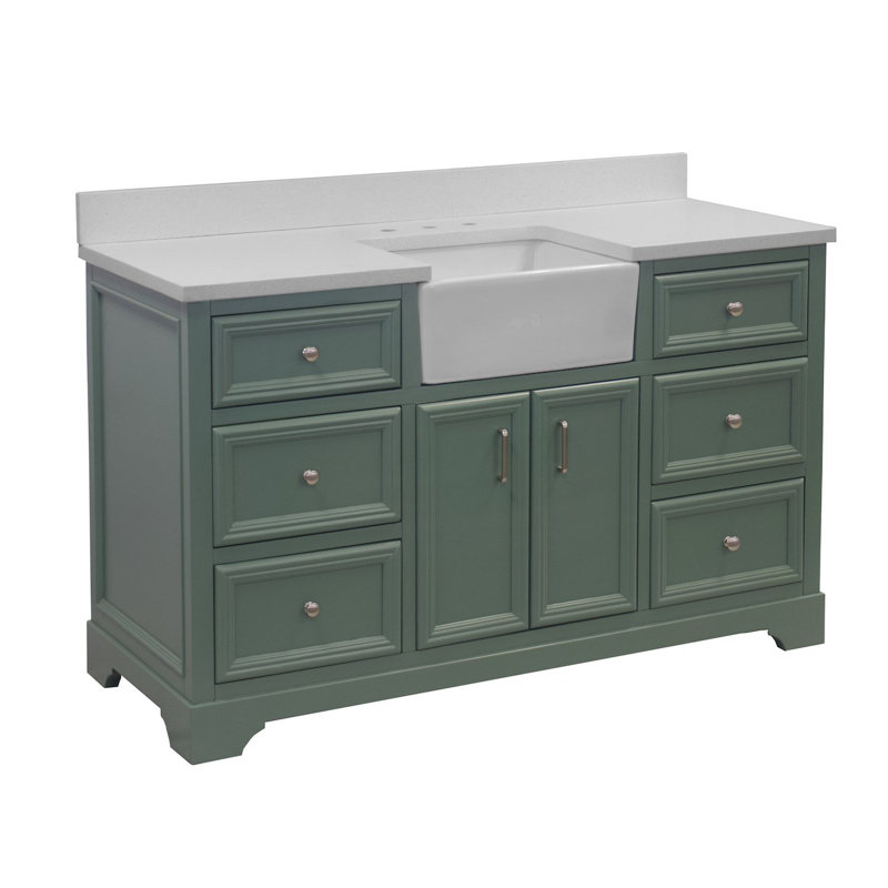 Ensemble de meuble-lavabo simple 60 po Emiliano, Vert sauge, Quartz
