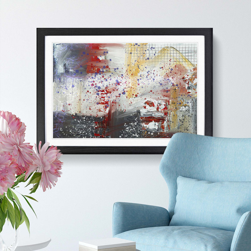 Abstract Art Painting Vol.91 by S.Johnson - Picture Frame Painting Print, 36cm H x 48cm W x 2cm D, Black Framed