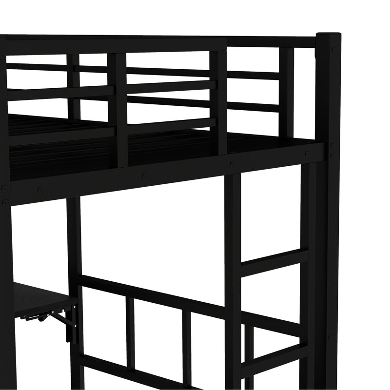 Black Twin Over Metal Bunk Bed With A Built - In Closet, Roll Under Trundle, Foldable Work Desk, And Full Length Guardrails Space Saving Safe Color Large Wardrobe, Slide Out Study Table, Noise