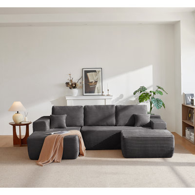 104-Inch Cloud Sectional Sofa With U-Shape Chaise And Side Pockets, Deep Seating Modular Couch For Living Room Or Bedroom.