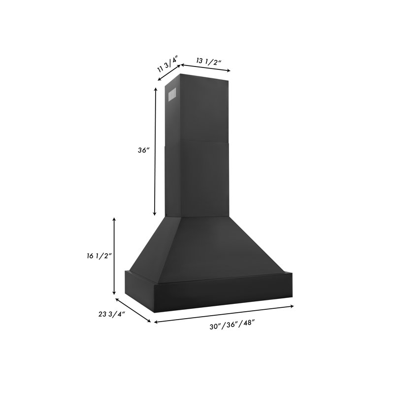 30" Black Stainless Steel Convertible Wall Mount Range Hood