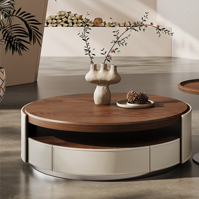 Saddle leather creative premium round tea table