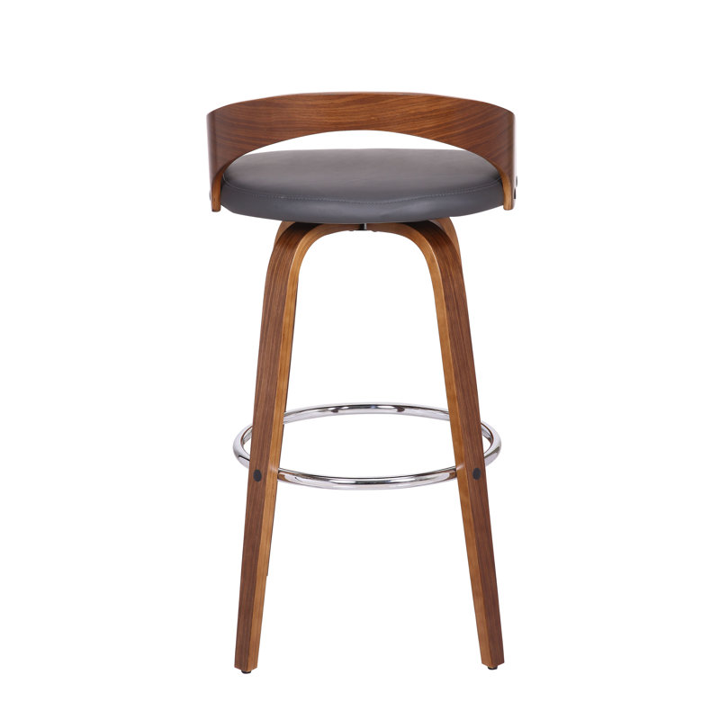 Swivel Upholstered and Faux Leather Bar Stool with Solid Wood Frame, Grey, 76.2cm