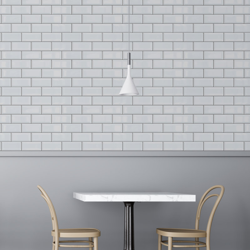 Anjli PVC Peel & Stick Subway Tile Sticker - 15cm x 30cm, White/Grey