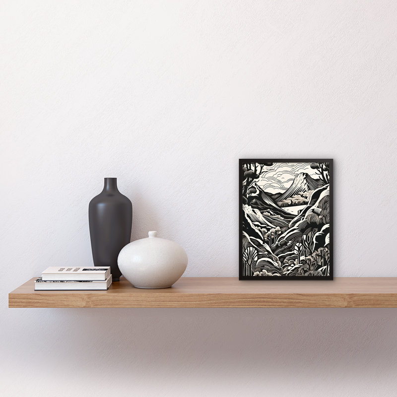 Ganzi Forest Mountain Landscape Black And White Linocut - Single Picture Frame Print