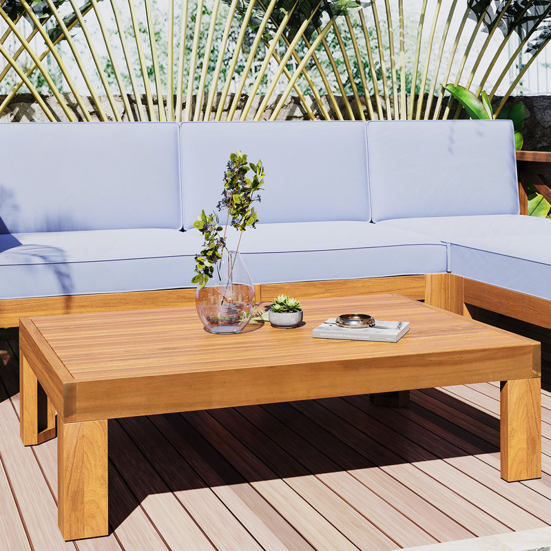 Ensemble de conversation modulaire d'extérieur en bois pour patio 5 pièces avec coussins, finition naturelle et coussins gris