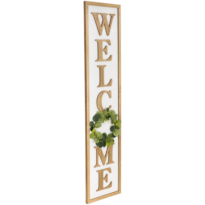 Panneau de véranda d'extérieur encadré en bois Welcome - 40 po