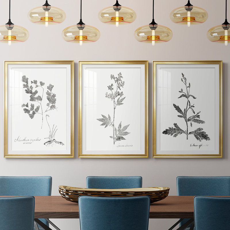 Botanical Imprint I - Impression personnalisée de qualité supérieure avec cadre mat - 3 pièces, H 19 po x l 27 po, Doré