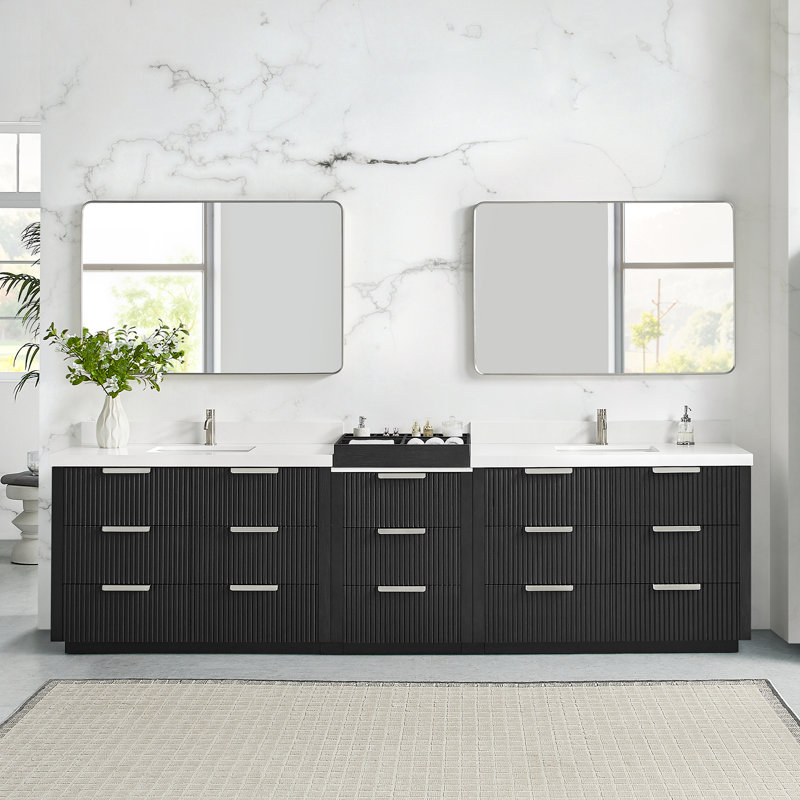 Meuble-lavabo double 120 po Santarem, Chêne noir patiné / nickel brossé, 120"