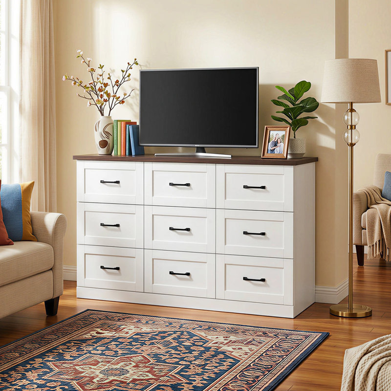 Adjustable Height TV Cabinet With 9 Drawers