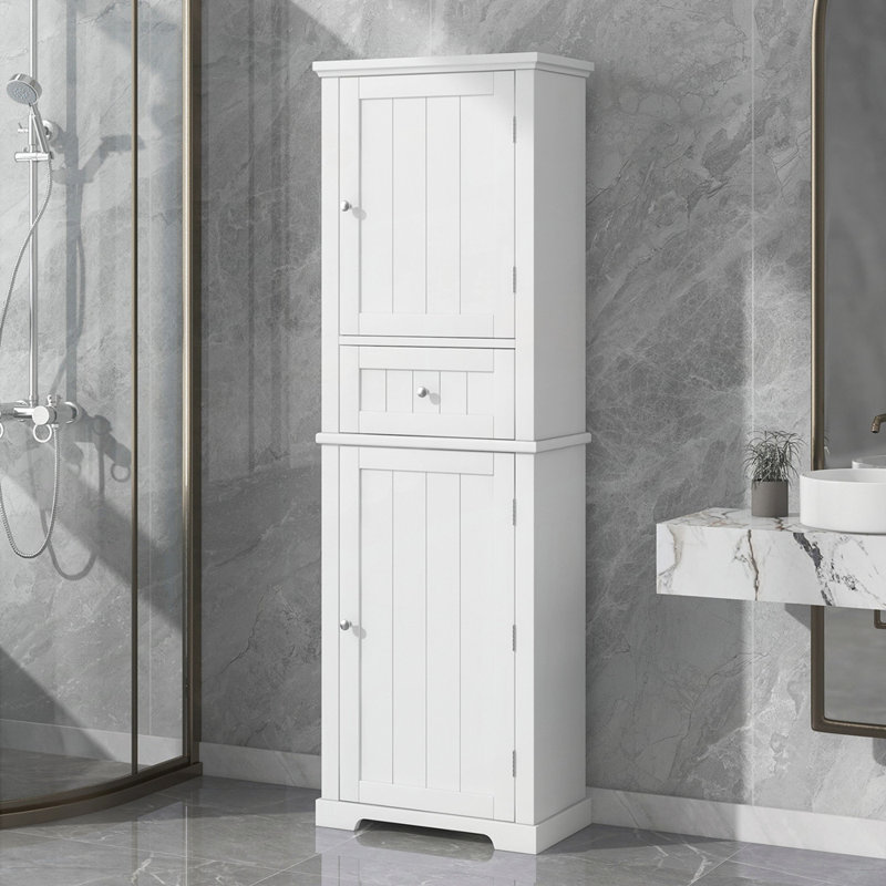Tall Bathroom Storage Cabinet with Adjustable Shelf and Drawer, Freestanding MDF Board with Painted Finish for Enhanced Organization