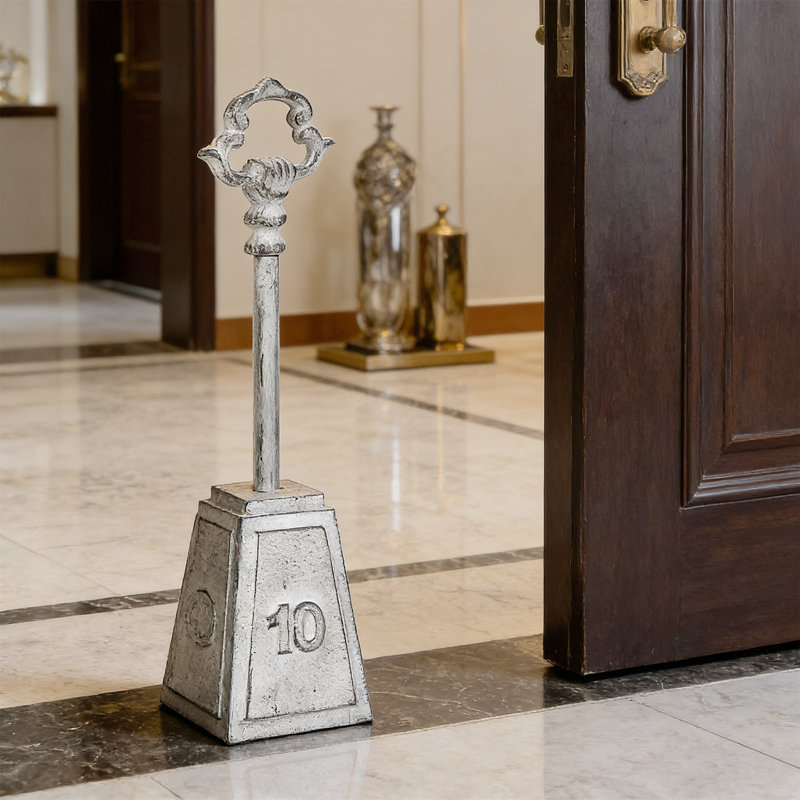 Butoir de porte en fonte blanc vieilli - Robinet de porte robuste à poignée ornée de 5,3 lb, style traditionnel de 16 pouces pour portes lourdes, mouvement et garnissage faciles, cadeau pour la maison et les occasions