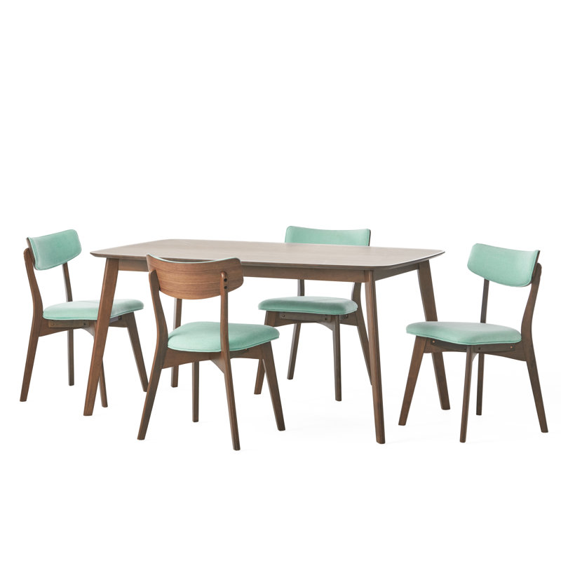 Henry 4 - Person Four Leg Dining Set, Mint, Natural Walnut