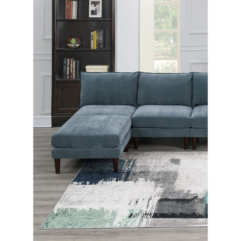 6 Modular Living Room Setup: 4 Armless Chairs, 2 Ottomans In Grayish Mineral Sectional Fashionable 6Pcs Assembly:, Grayish