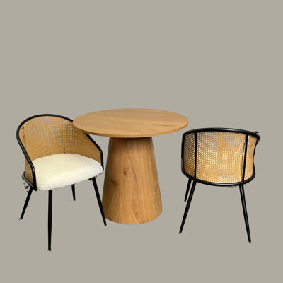 Ensemble de table de salle à manger 3 pièces 35 "et 3 fauteuils en rotin 3 pièces