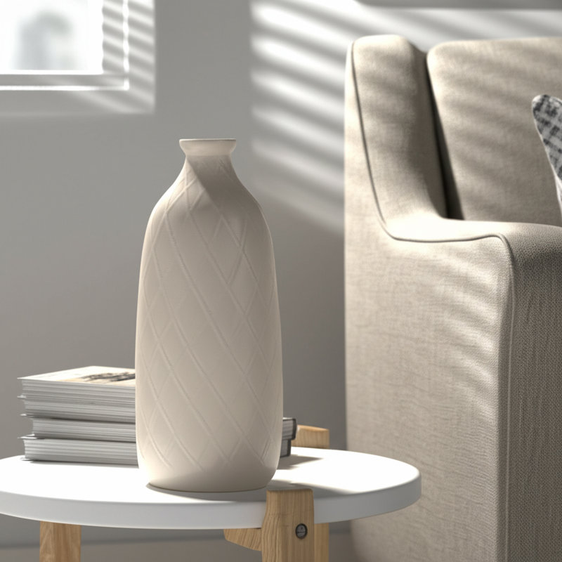 Vase de table décoratif en céramique texturée pour décoration intérieure - Vase à motif à carreaux, H 16 po x l 7 po x P 7 po