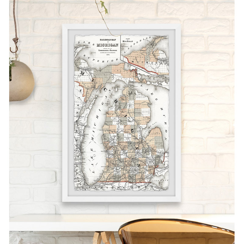 Railroad Map of Michigan II - cadre photo, H 24 po x l 16 po x P 1,5 po
