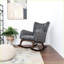 Chaise berçante avec structure en bois massif, tissu résistant aux taches, brun / gris foncé, 36 po x 26 po x 36,5 po | Tissu | Bois massif